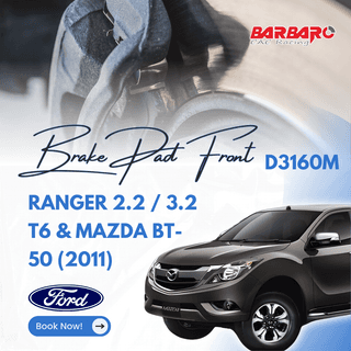 Barbaro Brake Pad D3160M Front for Ford Ranger 2.2 / 3.2 T6 & Mazda BT-50 (2011)