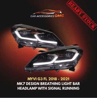 Perodua Myvi G3 2018 - 2021 MK7 Design Breathing Light Bar Projector Headlamp With Signal Running