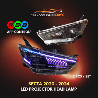 【App Control】Perodua Bezza VLAND 2020 - 2025 Led Projector RGB Dynamic Headlamp With Signal Running (RGB)