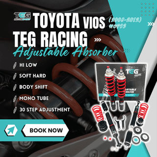 TOYOTA VIOS NCP93 08~12 (DUGONG) ADJUSTABLE SOFT HARD HI-LOW BODY SHIFT (MONOTUBE 30 STEP) ADJUSTABLE ABSORBER TEG